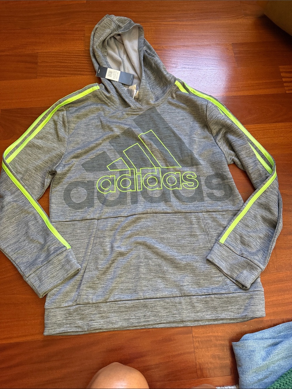 Boys adidas Gray Hoodie with Neon Yellow Accents XL